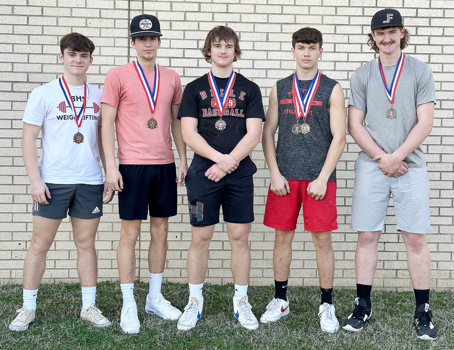 Belle High School students (from left) competing at the Missouri High School State Power lifting meet in Springfield over the weekend included Rance Horstman, Brayden Cadwallader, Kaiden Robertson, Jon Valley and Cole Loughridge.